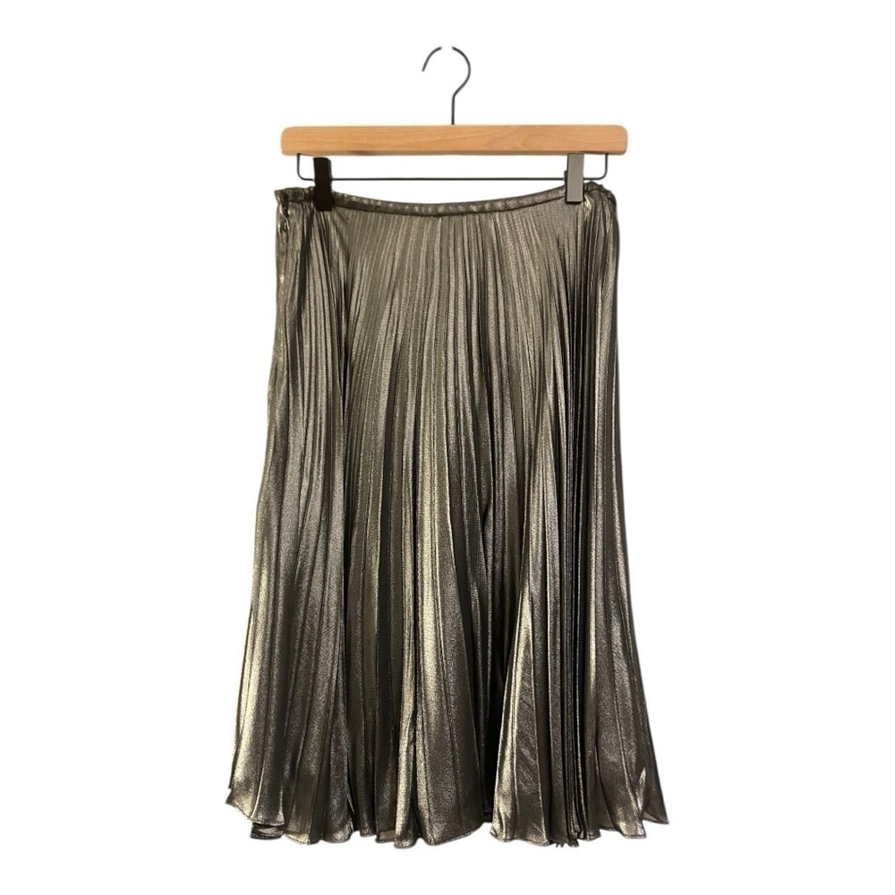 Dana Buchman pleaded pewter metallic knee length skirt